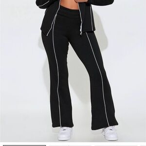 Fashion Nova Black Flare Pants with White Trim and jacket